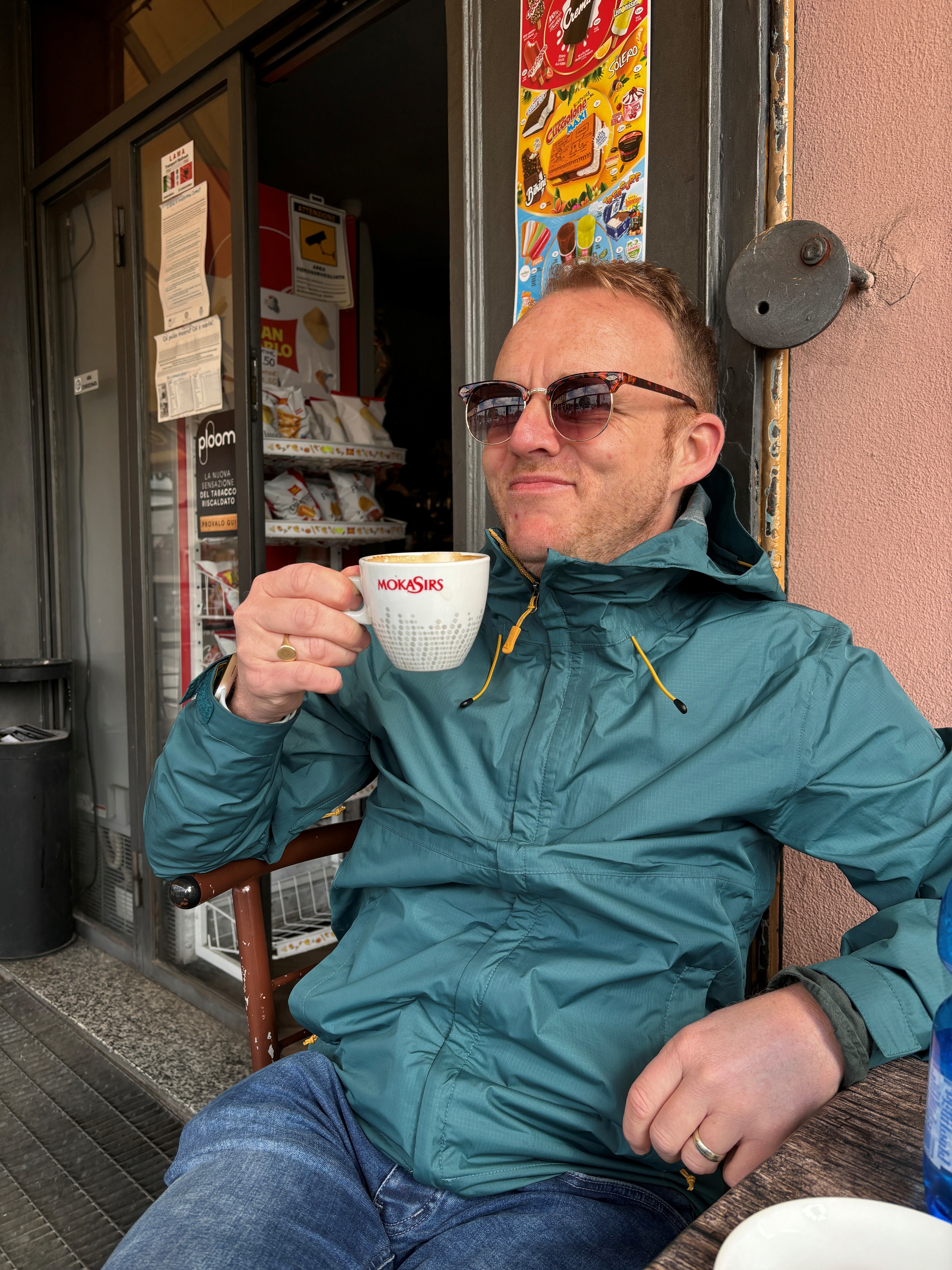 Tom with espresso in Italy